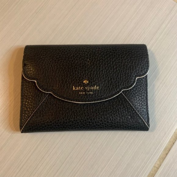 Kate Spade Black Pebble Leather Scallop Trim Wallet Leewood Place Tavy - Picture 10 of 12